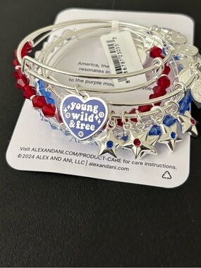 Alex and Ani Bracelets NWT 'Young Wild & Free' Red, White & Blue Set of 5